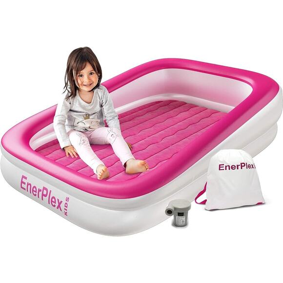 MSRP $86 Pink EnerPlex Kids Inflatable Portable Travel Bed with High Speed Pump - Picture 3 of 7